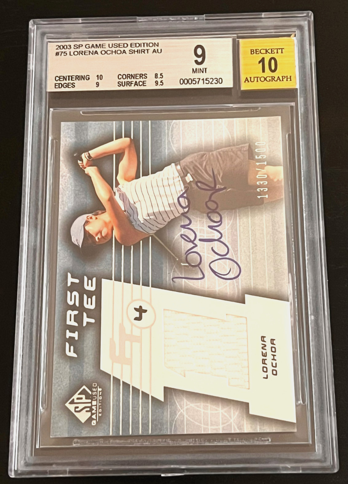 2003 SP GAME USED SHIRT LORENA OCHOA #75 ROOKIE AUTO BGS 10 – 9 LOW POP H. O. F