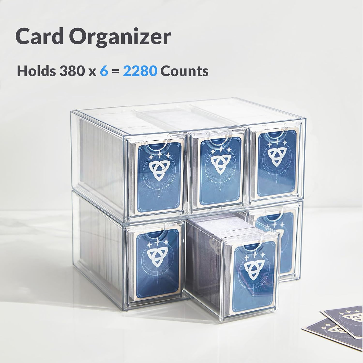 6 Drawer Trading Card Storage Box, 2200+ Cards Organizer with Divider, Clear Sta