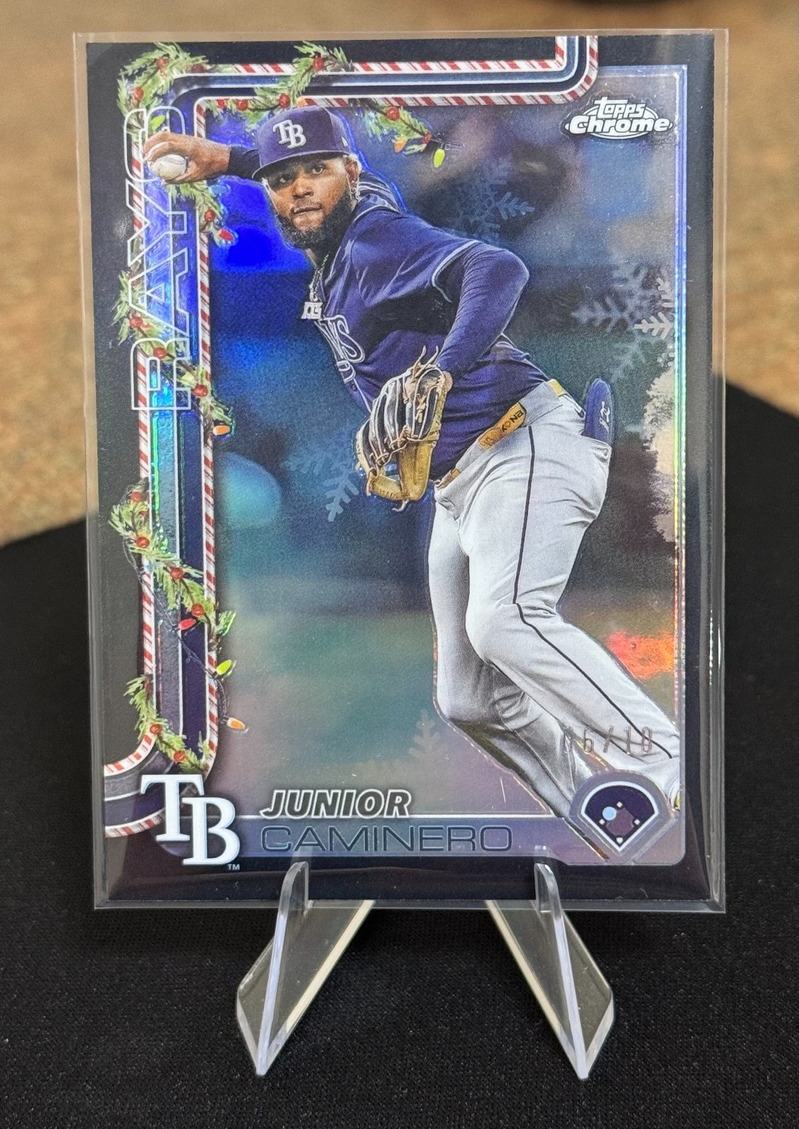2025 Topps Chrome Holiday Junior Caminero #HC3 Black Refractor /10 TB Rays