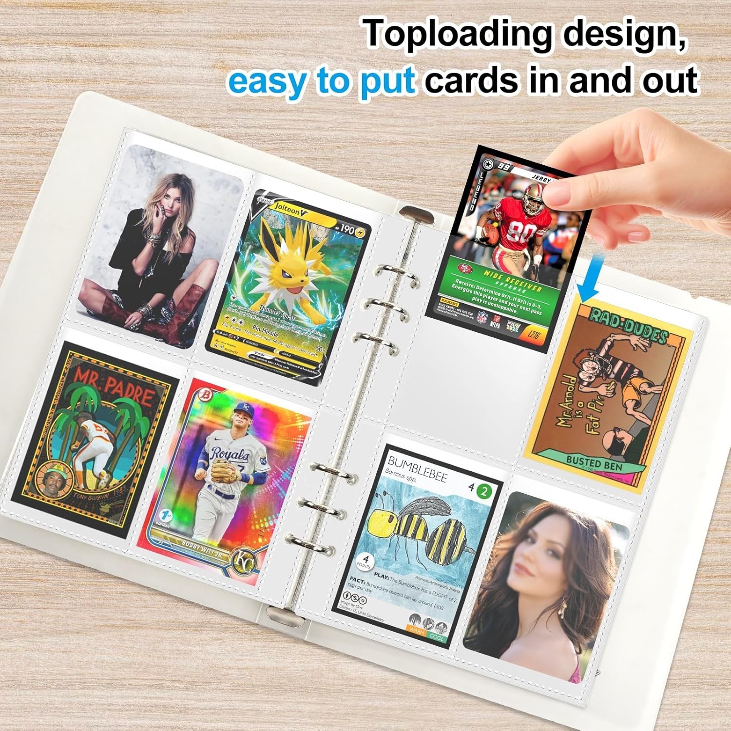 A5 4 Pocket Card Sleeves Binder Refill Pages – 50 Pack Stores 400 Cards – 6 R…