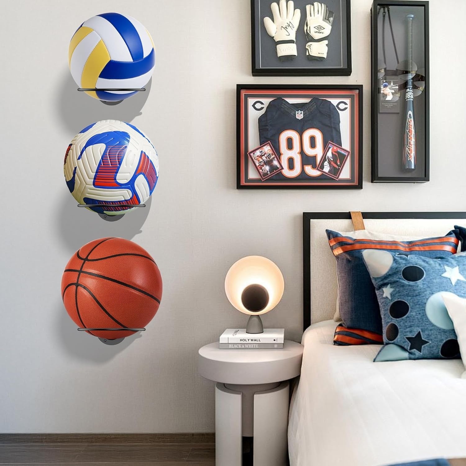 Compact Black Sports Ball Display Holder – Perfect for Basketball & Football