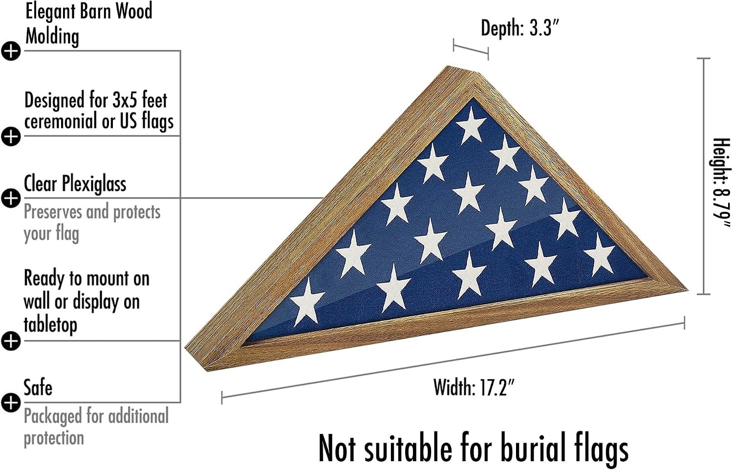 Triangular Flag Display Box: Durable Barn Wood Frame for 3×5′ Ceremonial Flags