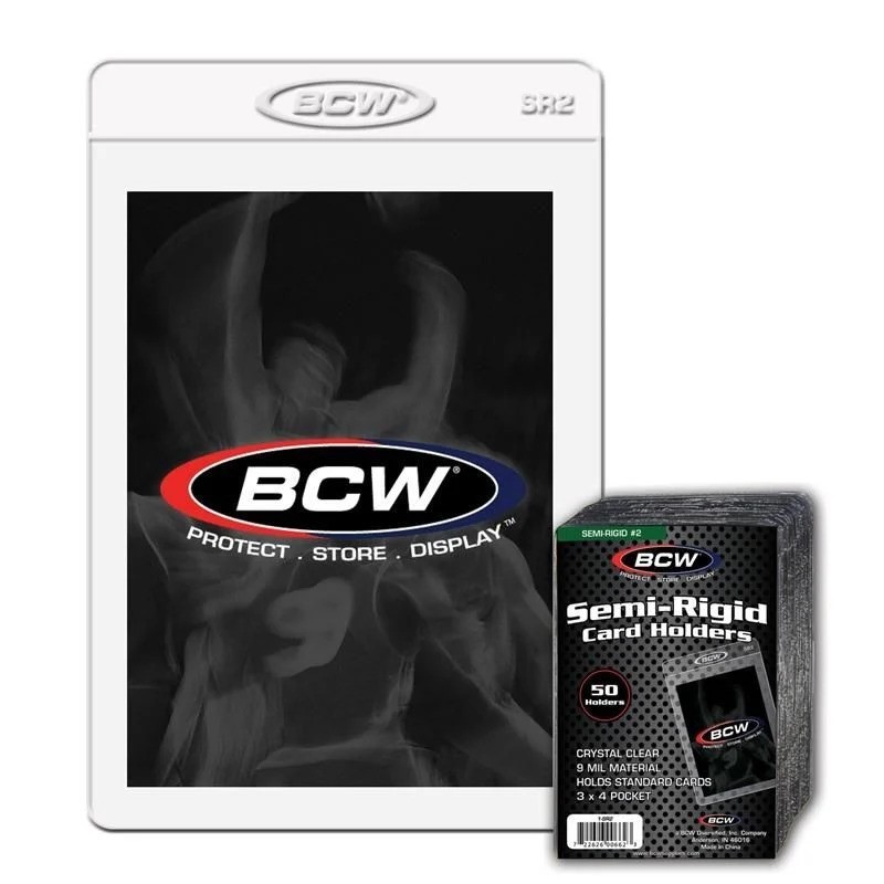 50 BCW Semi Rigid Card Holder #2 3 x 4 1/2 For Standard Cards Grading Submission
