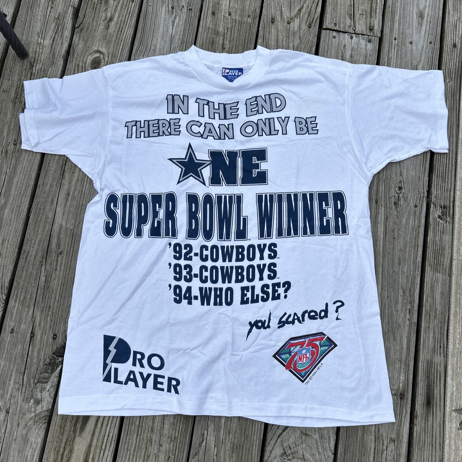 Vtg 1994 NFL Dallas Cowboys Pro Player Super Bowl Single Stitch NWOT 2 Sided XL