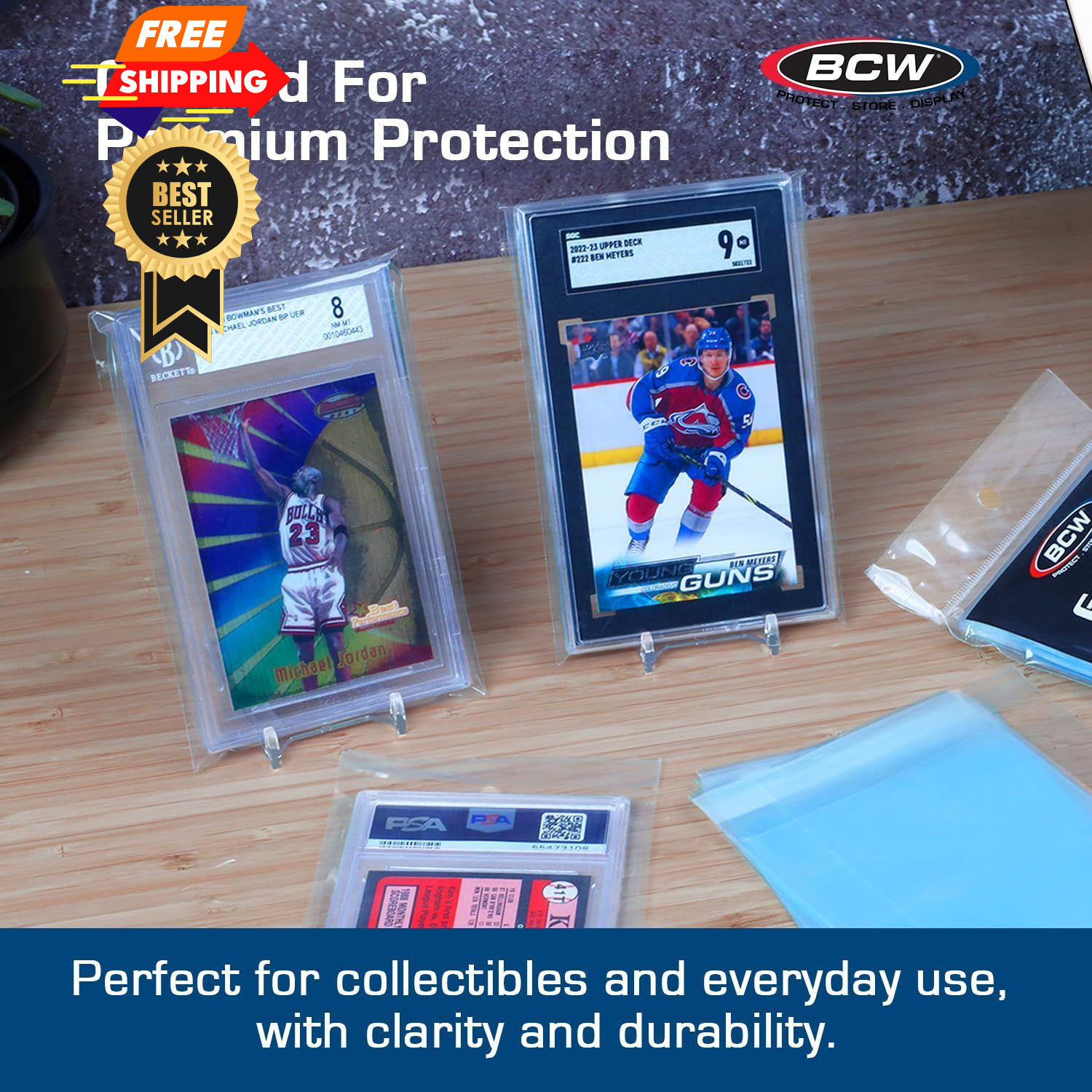 BCW Resealable Graded Card Sleeves | 100 Pack | Universal Fit for PSA, Clear