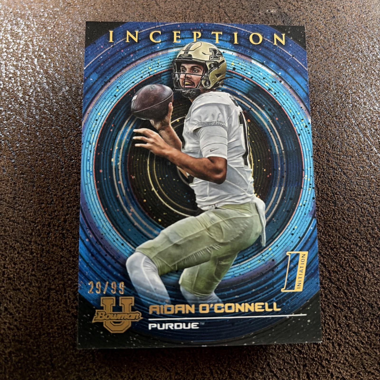 2022-23 Bowman Inception University – Aidan O’Connell #40 Blue Foil V2 /99 (RC)