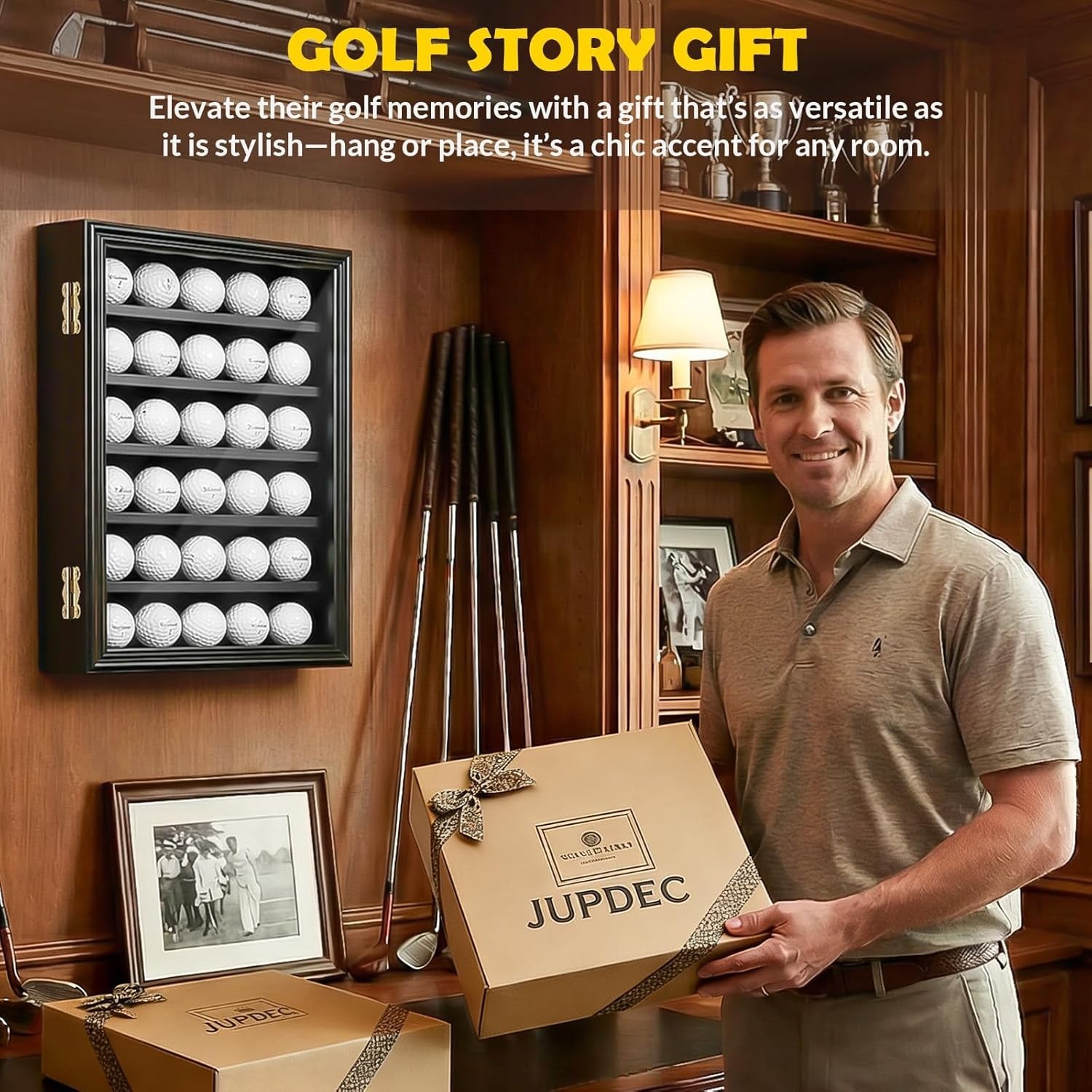 Showcase Your Treasures: Golf Ball Display Case with Velvet Shelves & Key Lock