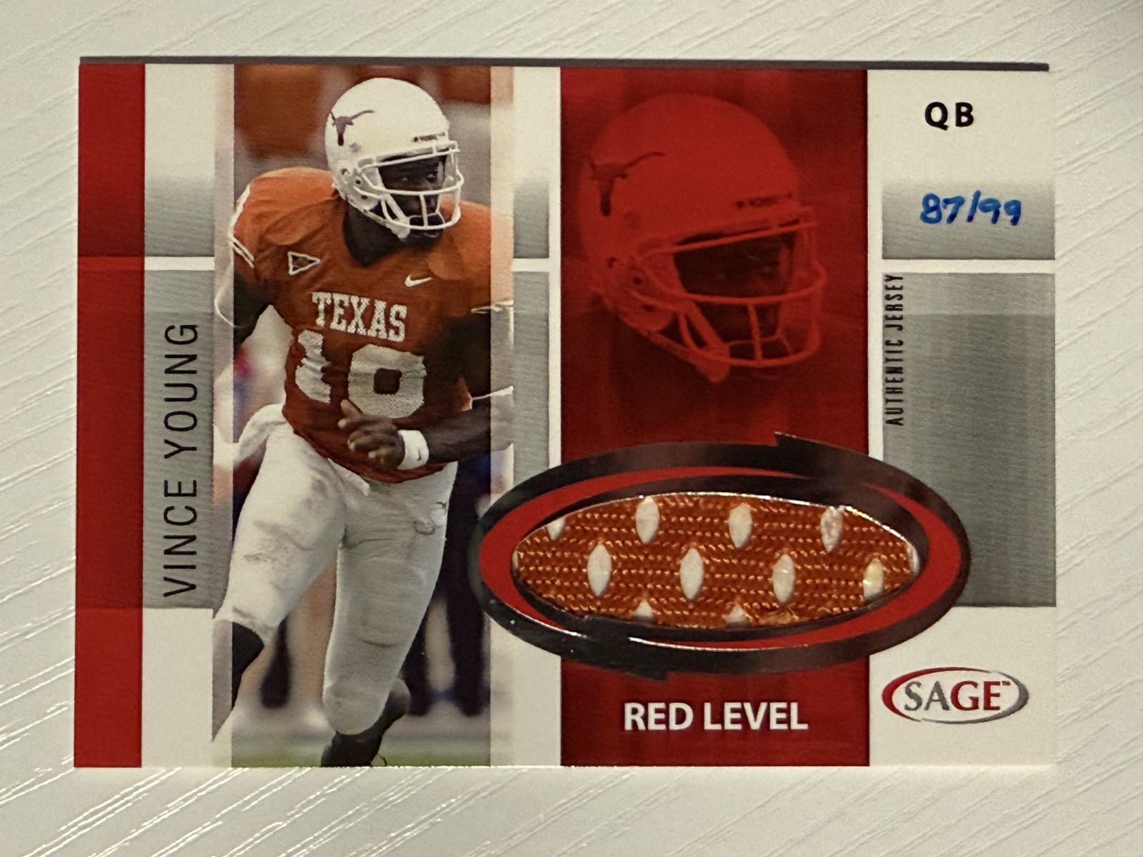 Vince Young 2005 SAGE Jersey Red Level 87/99 Texas Longhorns