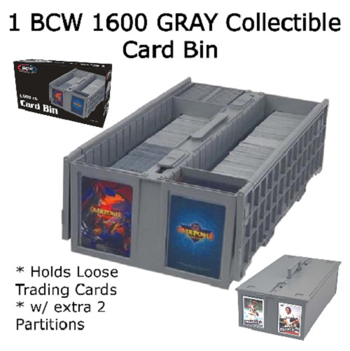 NEW BCW Collectible Card Bin Gray 1600 Count Durable Plastic Holder w/ Partition