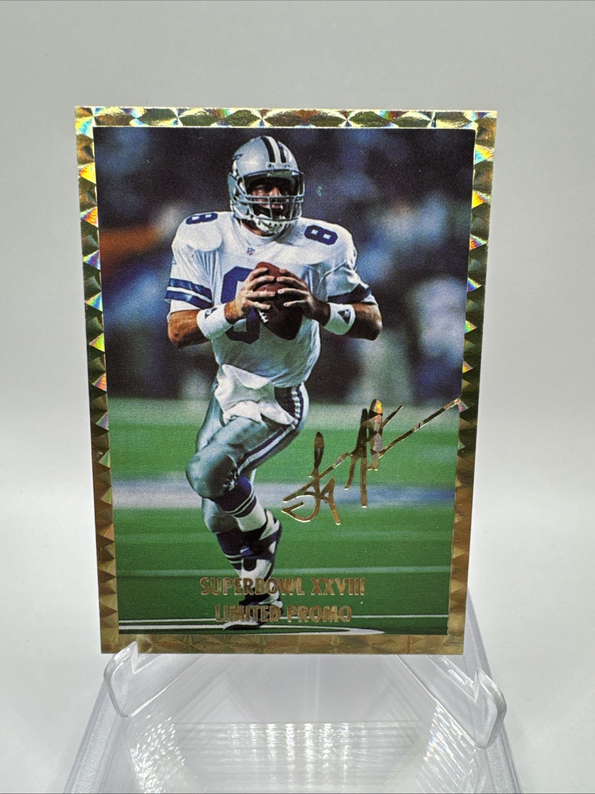 Troy Aikman Dallas Cowboys 1994 National Gold Border Limited Promo Champion