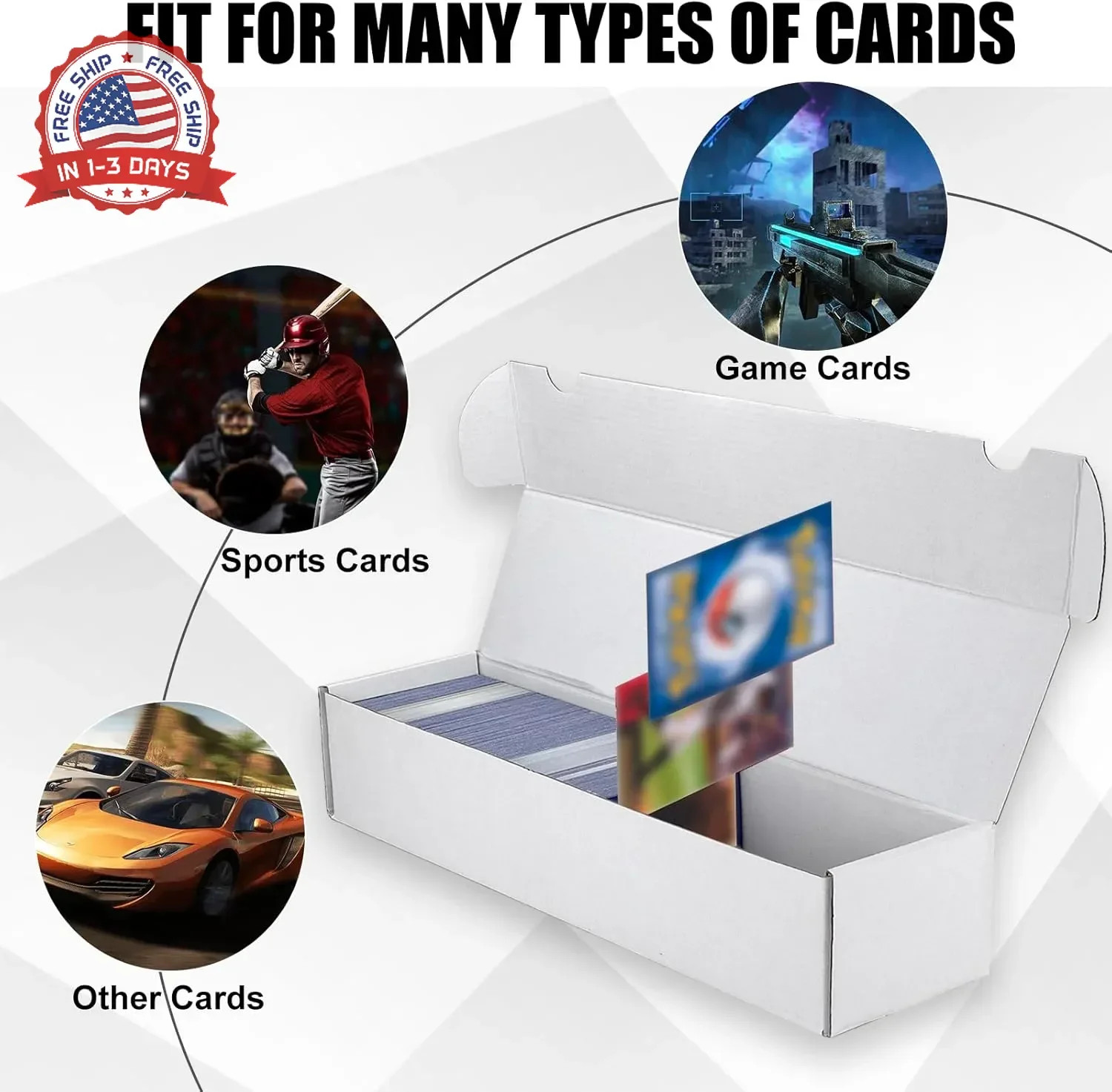 Trading Card Storage Box, 3-Pack 1100 Count White Corrugated Cardboard Bulk Spor