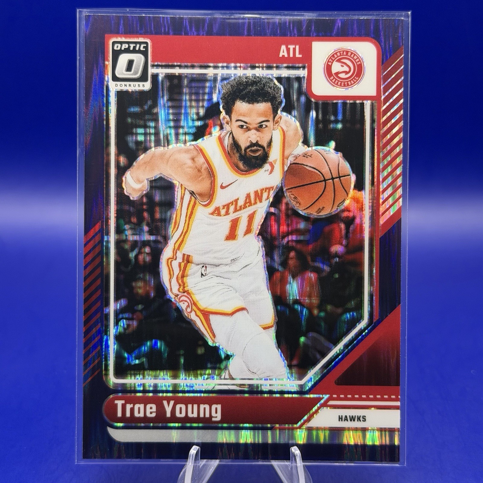 2024-25 Panini Donruss Optic Basketball Trae Young Purple Shock Prizm #186 Hawks
