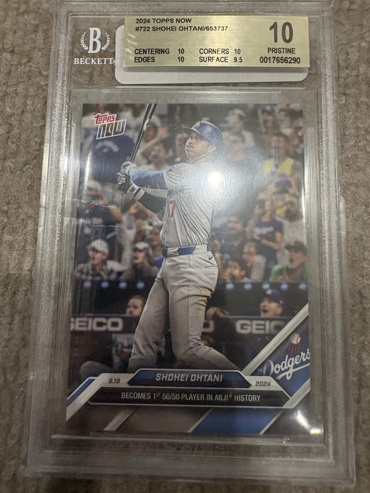 Topps 2024 Now Shohei Ohtani #722 Beckett Pristine 10 50/50 Dodgers Card