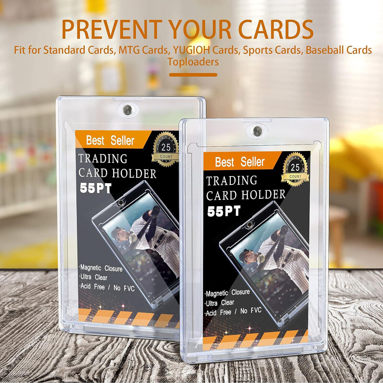 25 Pack Magnetic Trading Sports Card Holders 55pt One-Touch Hard UV Protection