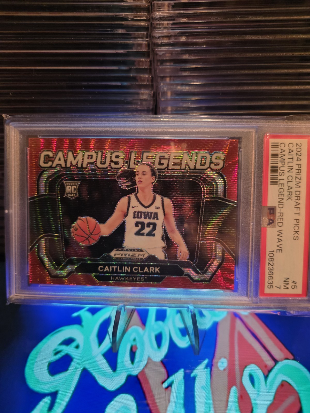 2024 Panini Prizm Draft – Campus Legends Caitlin Clark #5 Red Ice (RC) PSA 7