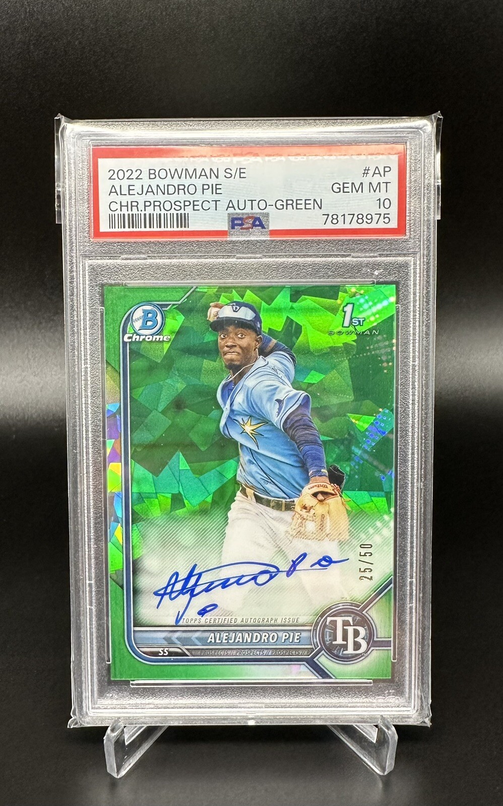 Alejandro Pie 2022 Bowman Chrome Green Sapphire Auto Rays 1st 25/50 PSA 10 GEM
