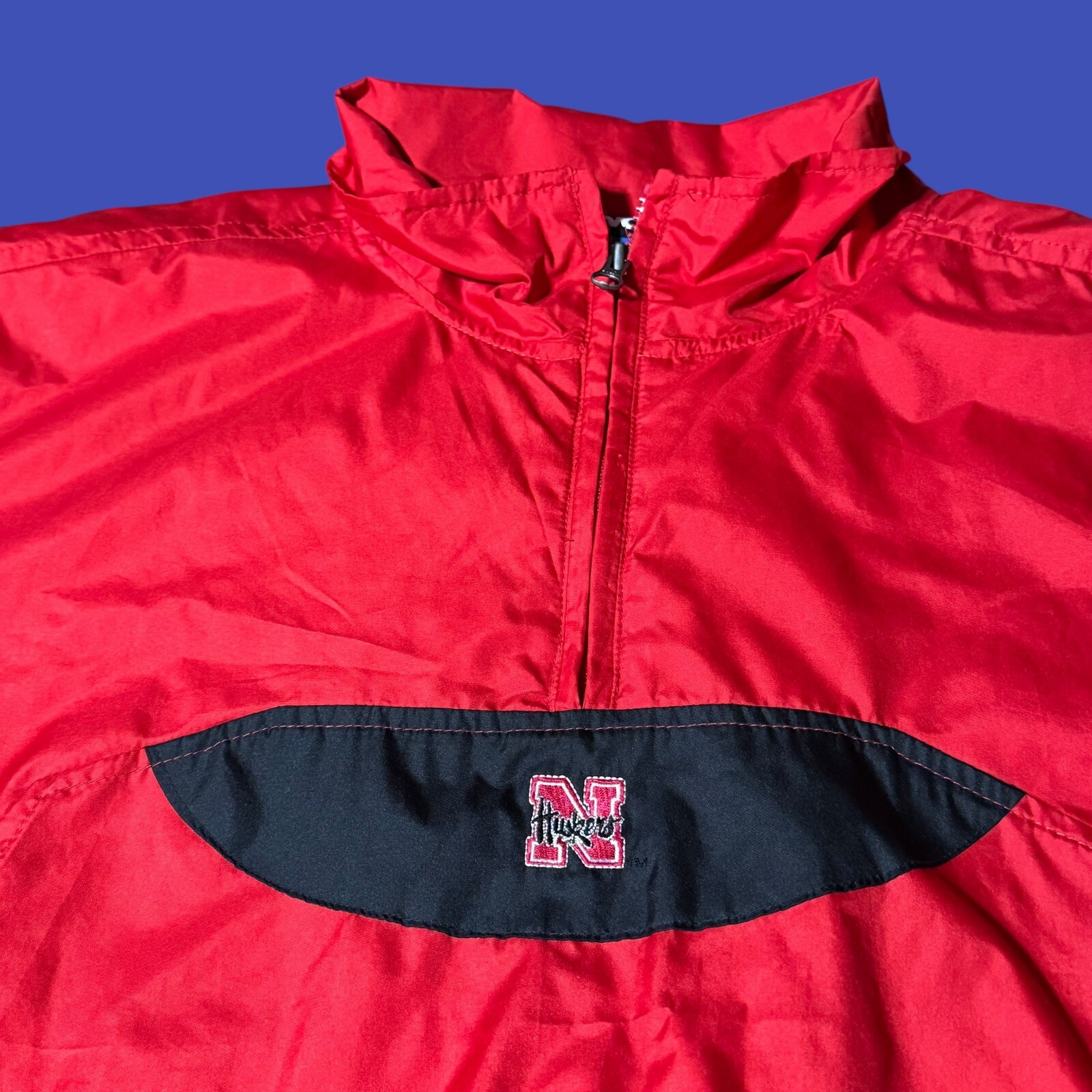 Vintage NCAA Nebraska Huskers Windbreaker 1/4 Zip Jacket Mens XL Embroidered