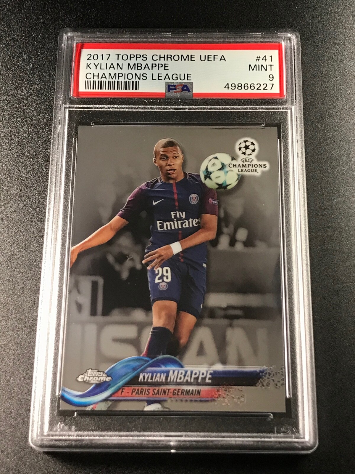 KYLIAN MBAPPE 2017 TOPPS CHROME #41 CHAMPIONS LEAGUE ROOKIE RC PSA 9 PSG FRANCE