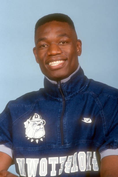 Georgetown Hoyas 90s JEFF HAMILTON bomber LEATHER jacket L navy blk NCAA vintage