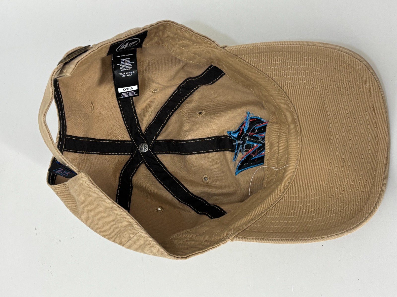 Miami Marlins ’47 Baseball Hat Mens Beige Clean Up Embroidered Team Logo OSFA