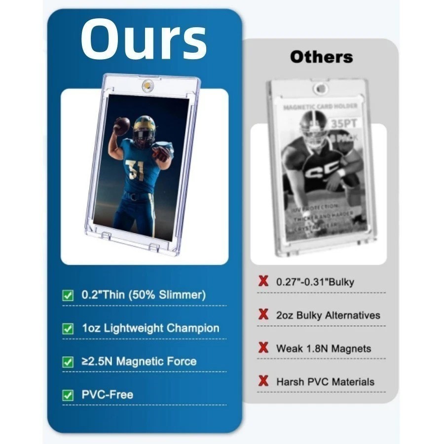 50 Pack Magnetic Trading Sports Card Holders 35pt One-Touch Hard UV Protection