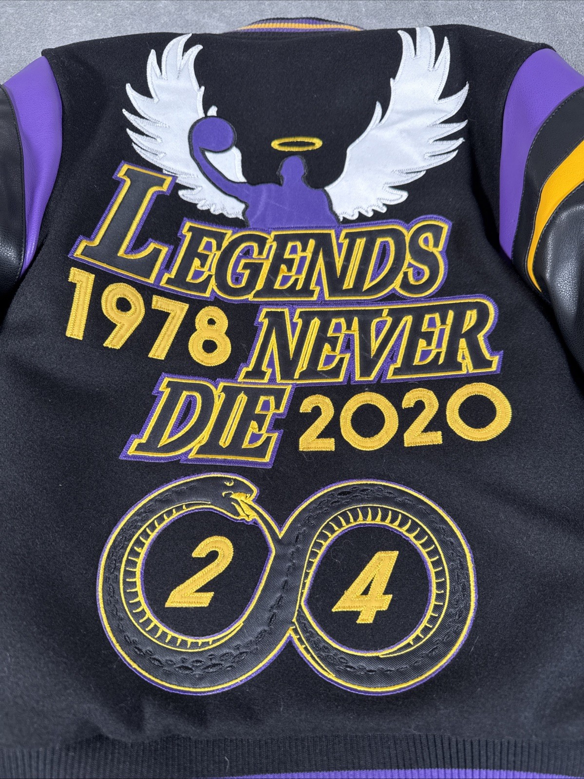 Kobe Bryant Kids Legends Never Die Varsity Jacket Headgear LA Lakers XS NWOT