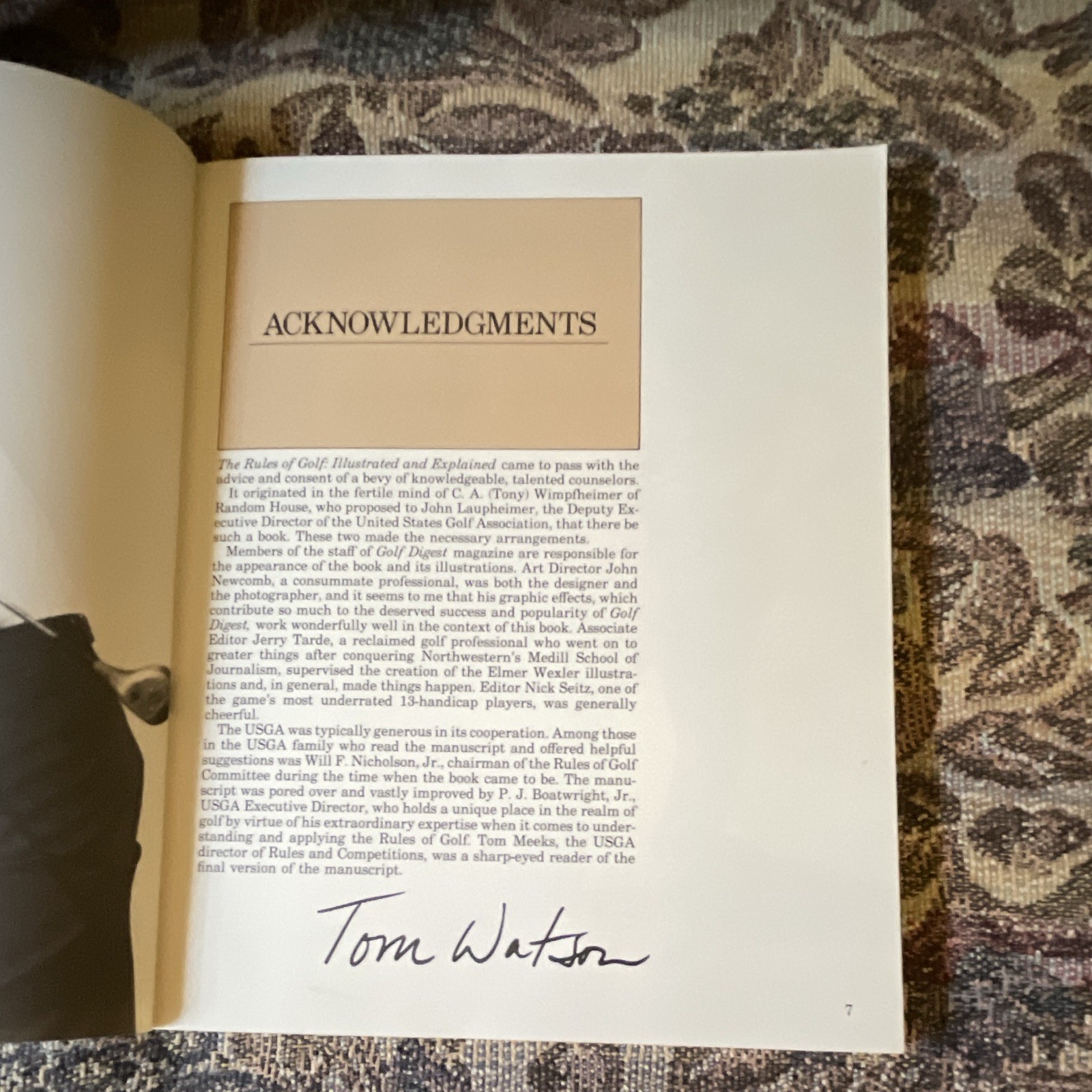 Tom Watson Signed Hardcover Book: The Rules of Golf Illustrated and Explained