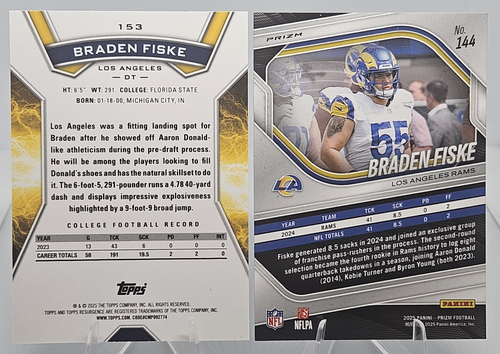Braden Fiske 2025 LOT – Topps Navy Surge Refractor /275 – Panini Prizm Silver