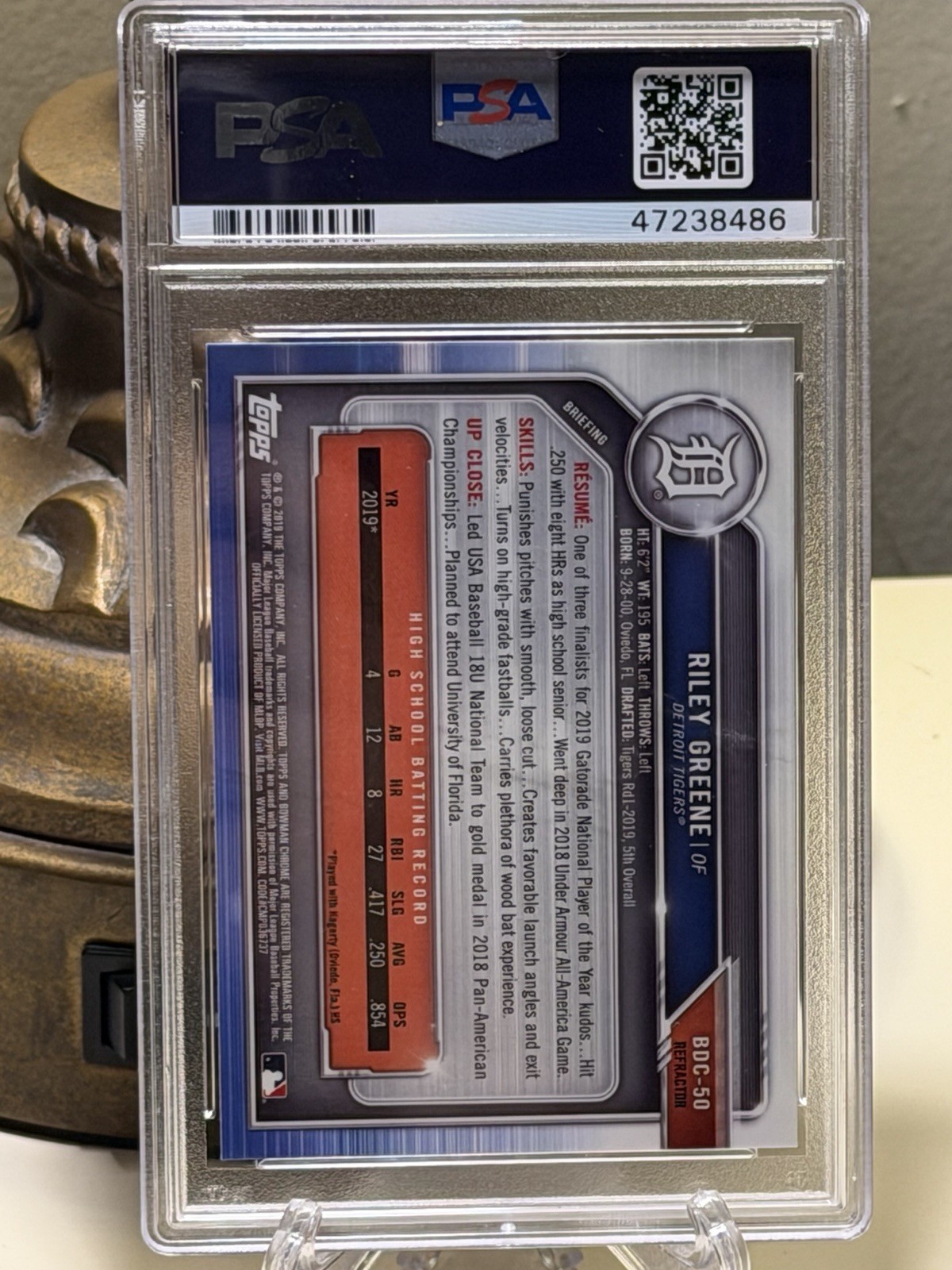 2019 Bowman Draft – Chrome Riley Greene #BDC-50 Refractor Batting (RC)