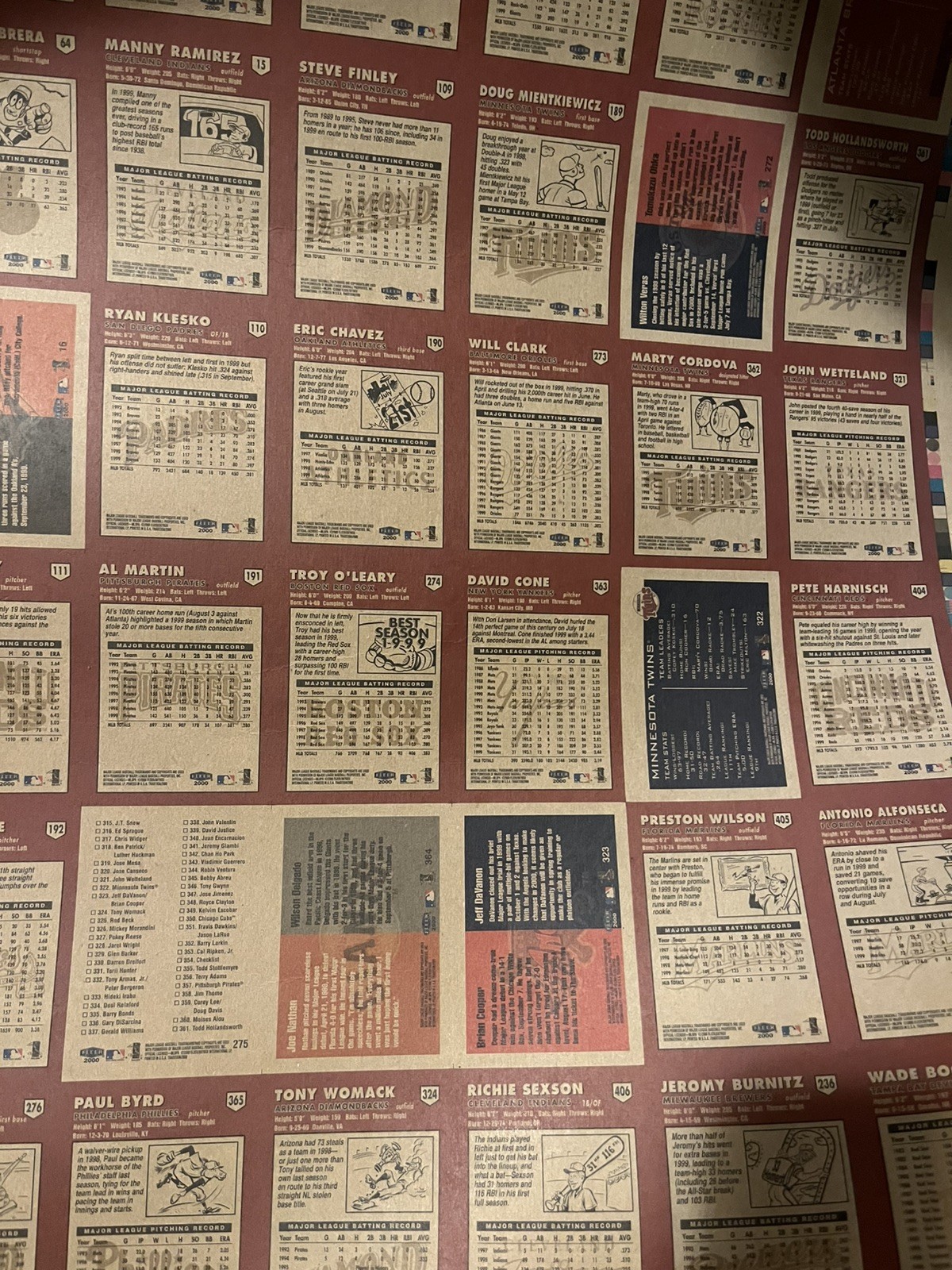 2000 FLEER TRADITION Baseball Cards UNCUT SHEET – SEE LIST OF STARS BELOW + PICS
