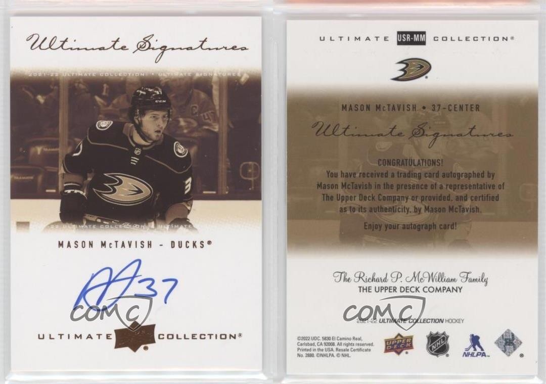 2021-22 Upper Deck Ultimate Collection Mason McTavish #USR-MM Auto RC 1m5d