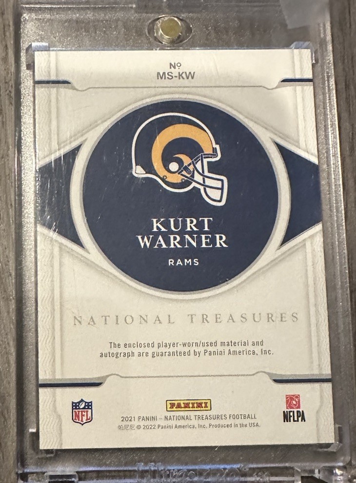 KURT WARNER 2021 Panini National Treasures Patch Auto 1/1 #MS-KW HOF Rams