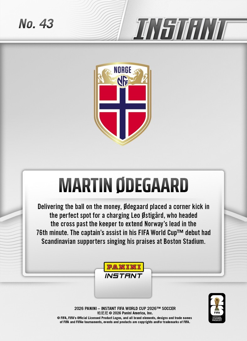 2026 Panini Instant FIFA World Cup #43 Martin Odegaard Norway PRESALE