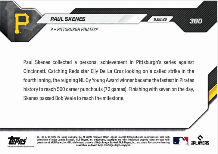 Paul Skenes 2026 MLB TOPPS NOW 380 presale