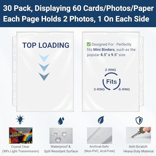 30 Pcs 5.5×8.5 Thick Plastic 1 Pocket for 6×8″ Photos/Cards 30pcs Thick Clear