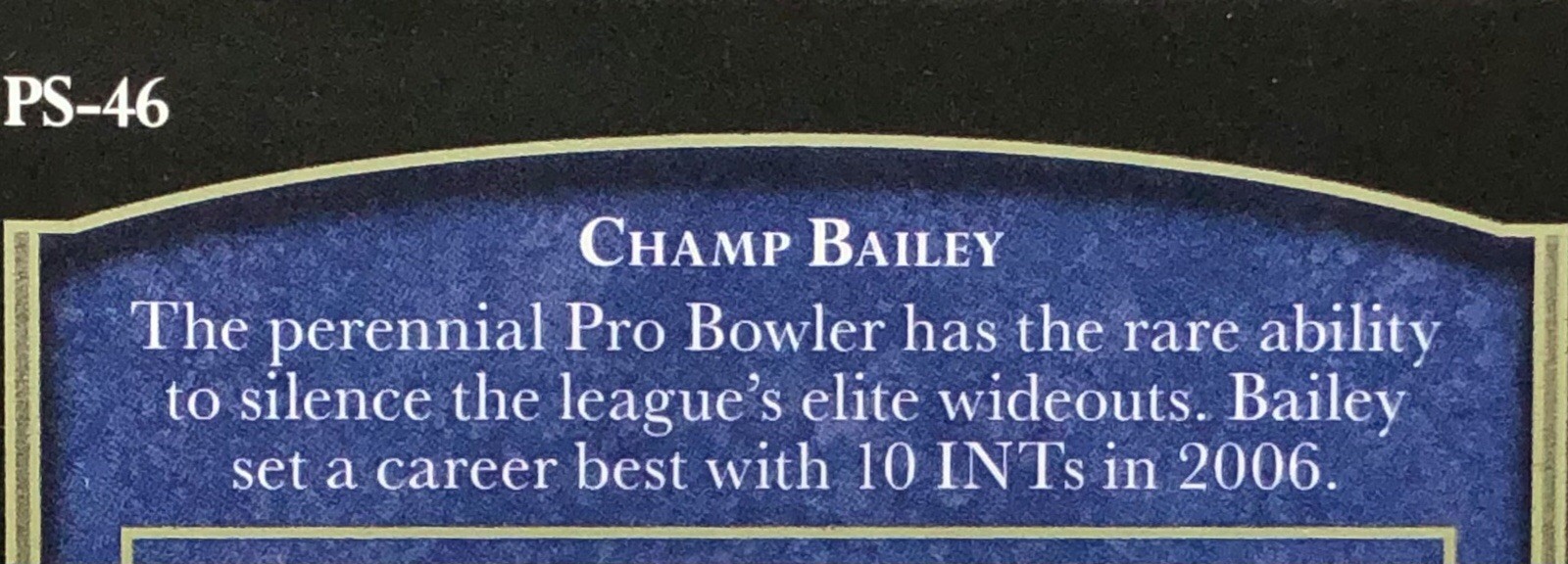 2007 UD Premier Champ Bailey /5 PREMIER STITCHINGS PRO BOWL PATCH SSP (1/5) 🐐