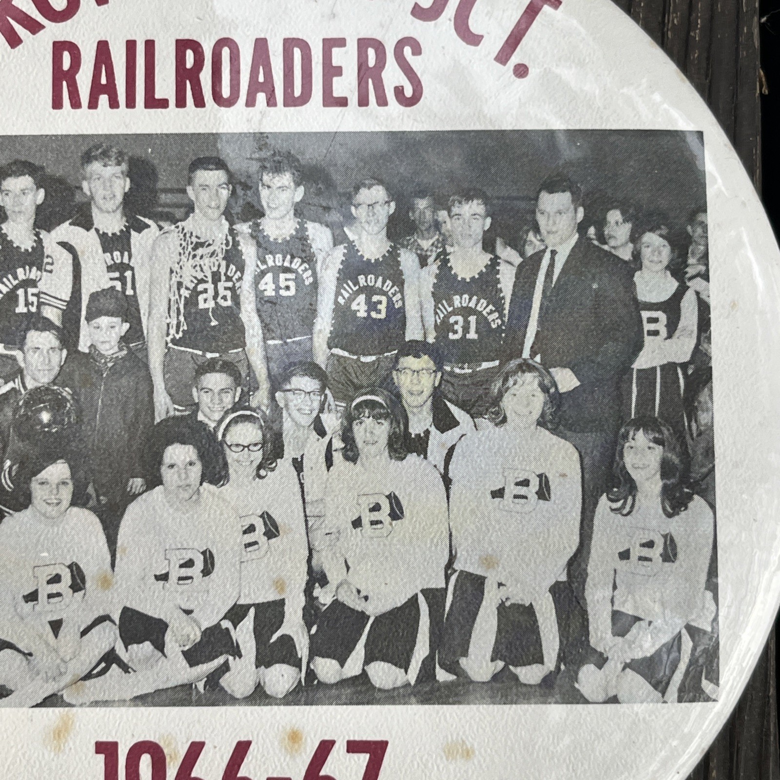 VTG 1966-67 Brownville Junction Railroaders Basketball Button Pin State Champs