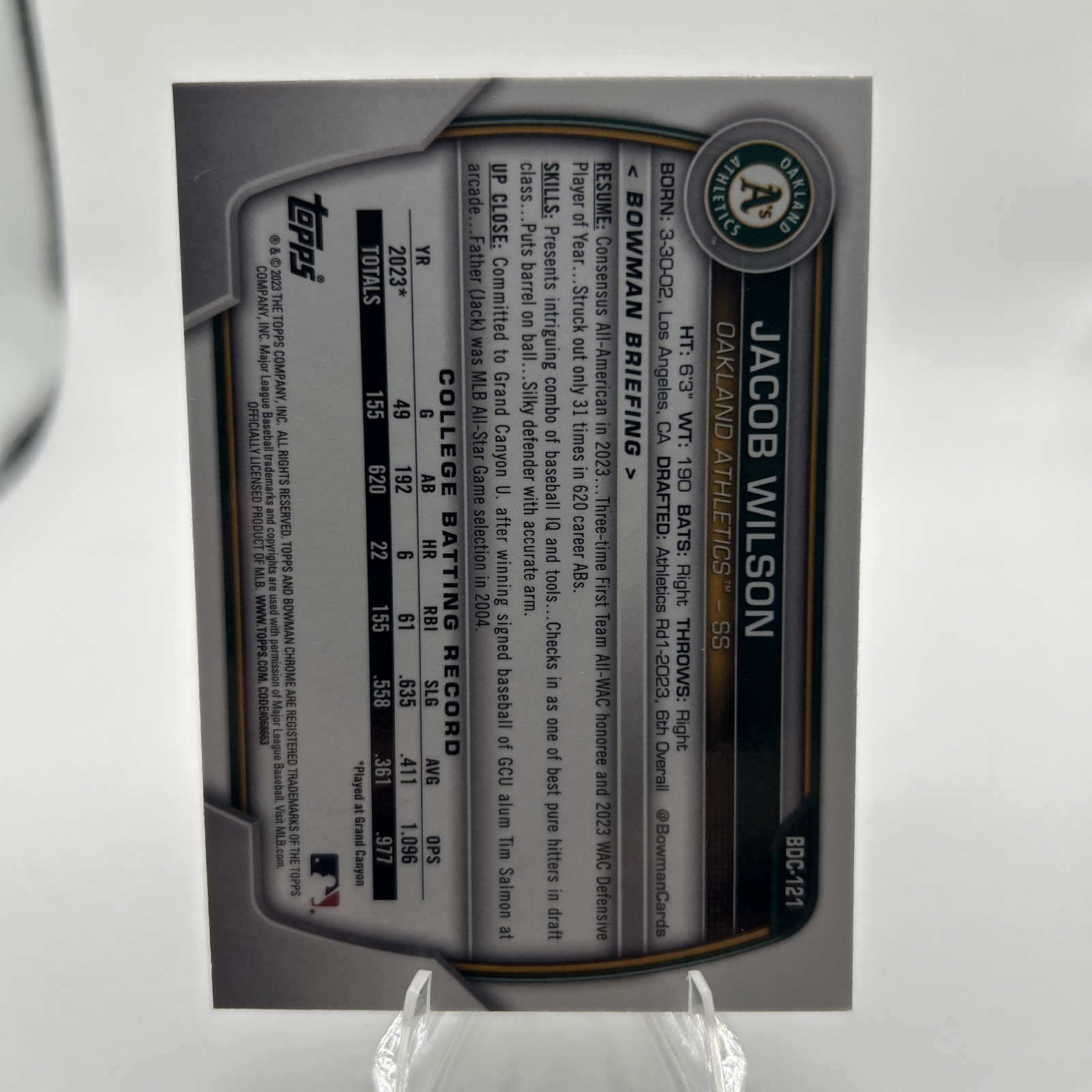 2023 Bowman Chrome 1st – Jacob Wilson #BDC-121 (RC)
