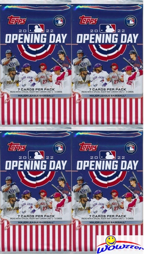 (4) 2022 Topps Opening Day Baseball Factory Sealed HOBBY Packs-28 New Cards!