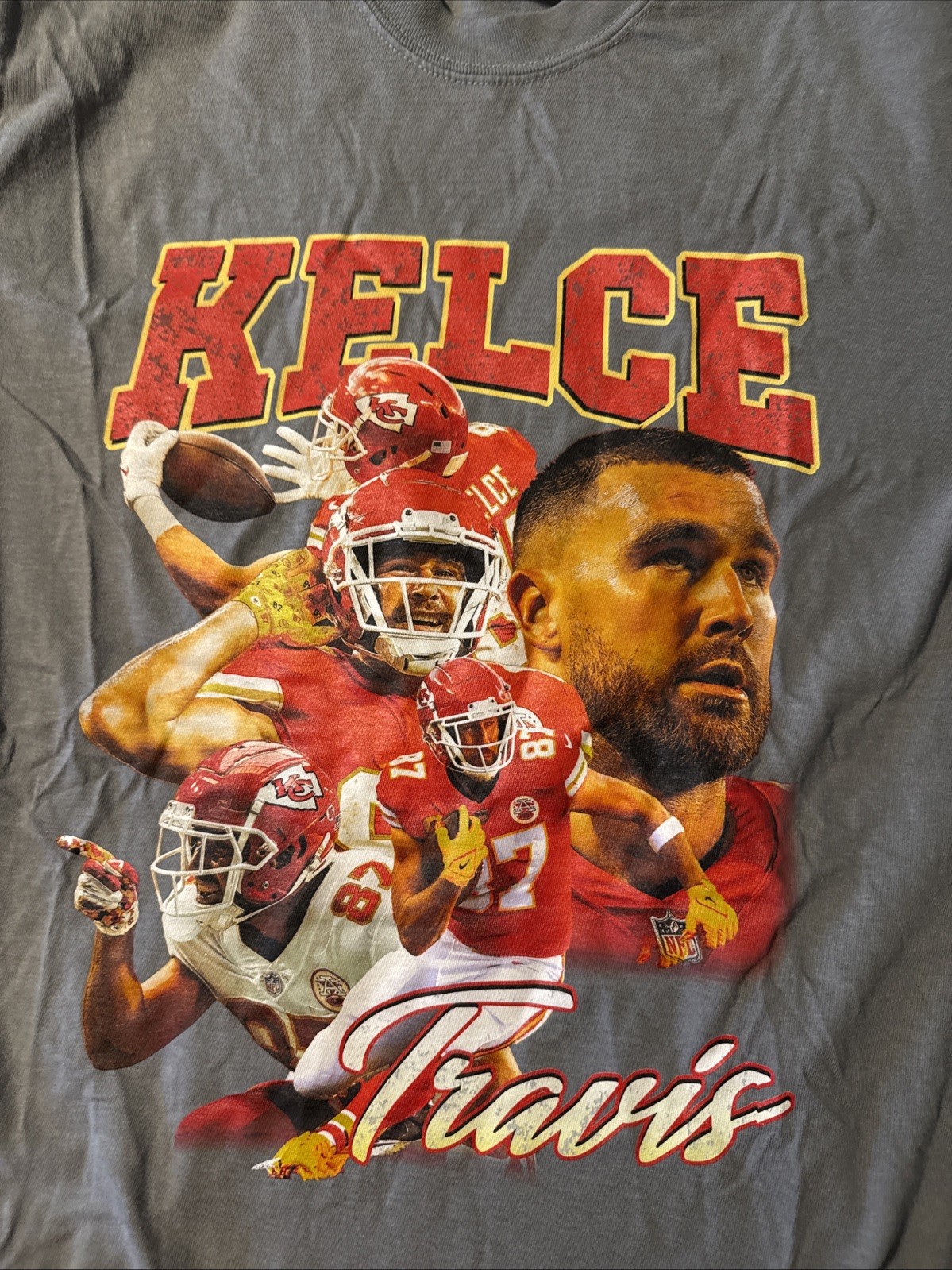 Travis Kelce Kansas City Chiefs Comfort Colors Gray Player Collage Shirt Medium