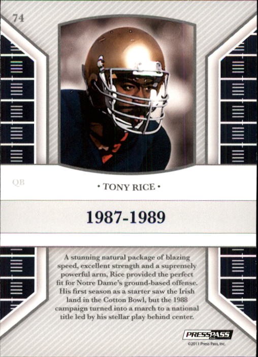 2011 Press Pass Legends #74 Tony Rice – FB