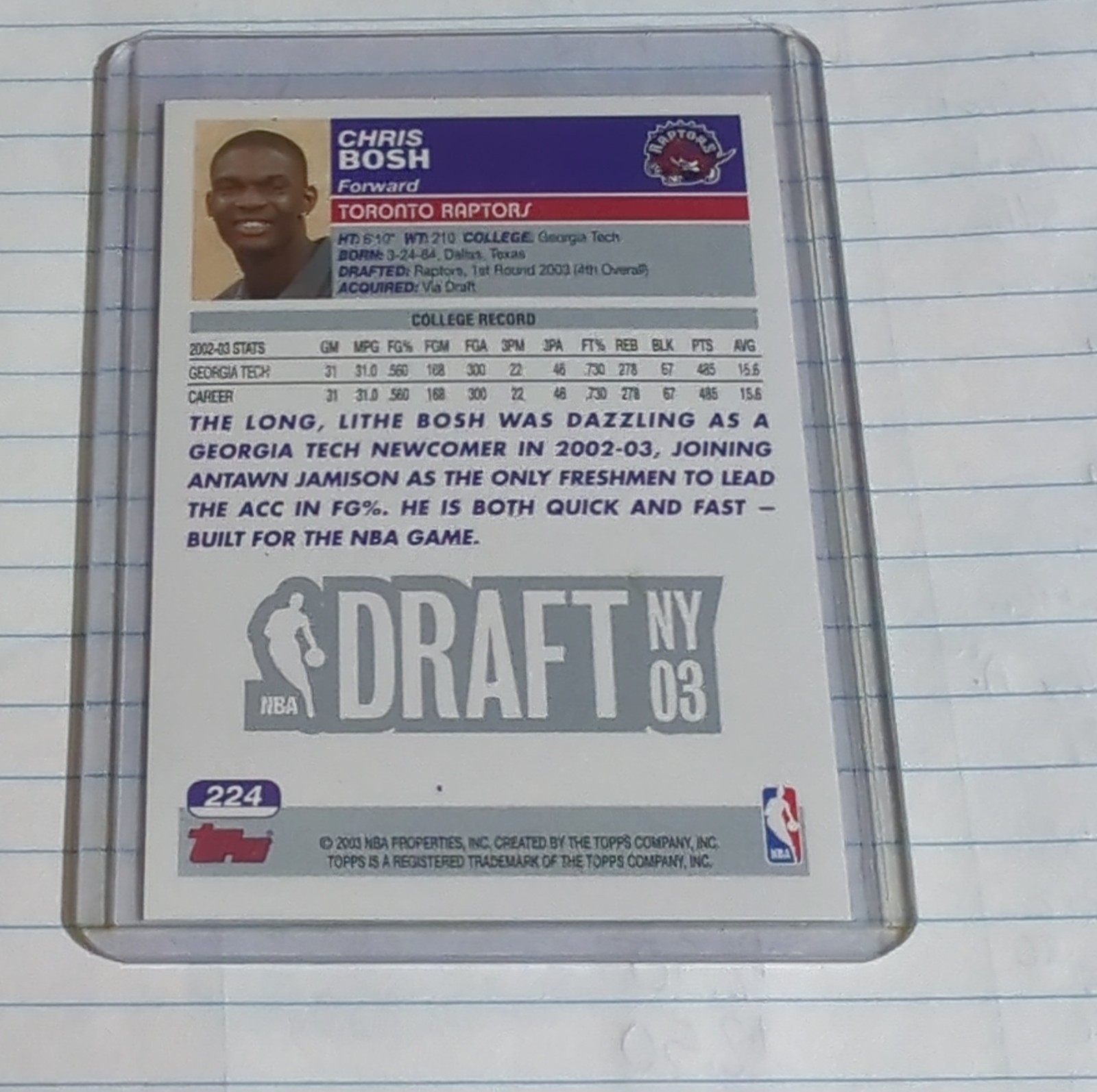 2003-04 Topps – Draft Pick Chris Bosh #224 (RC)