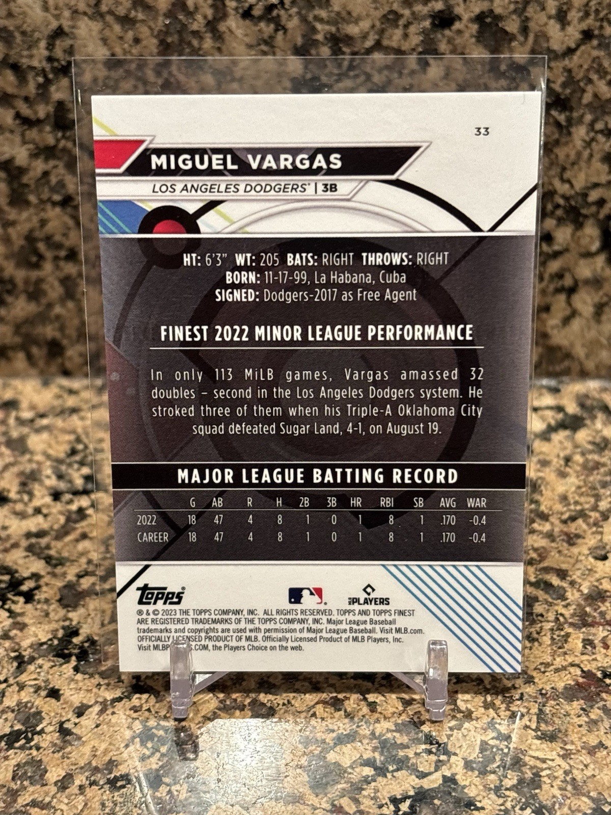 2023 Topps Finest – Miguel Vargas Refractor /75 RC White Sox All Star