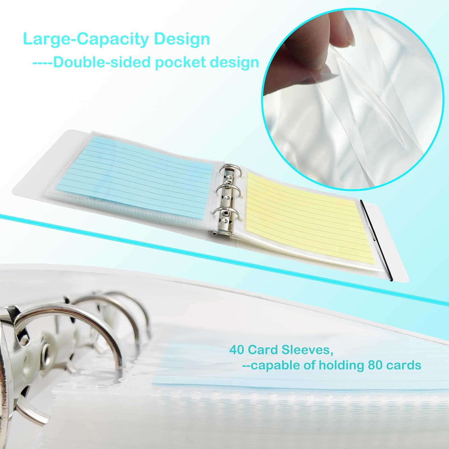 3X5 Index Card Binder with 40 Card Sleeves, Index Card Organizer for Flash Cards