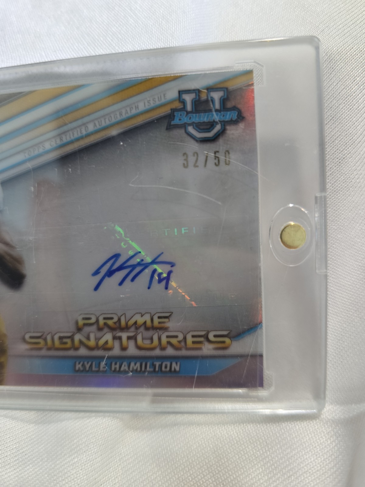 2021-22 Bowman University #PCS-KH Kyle Hamilton Prime Chrome Signatures #/50