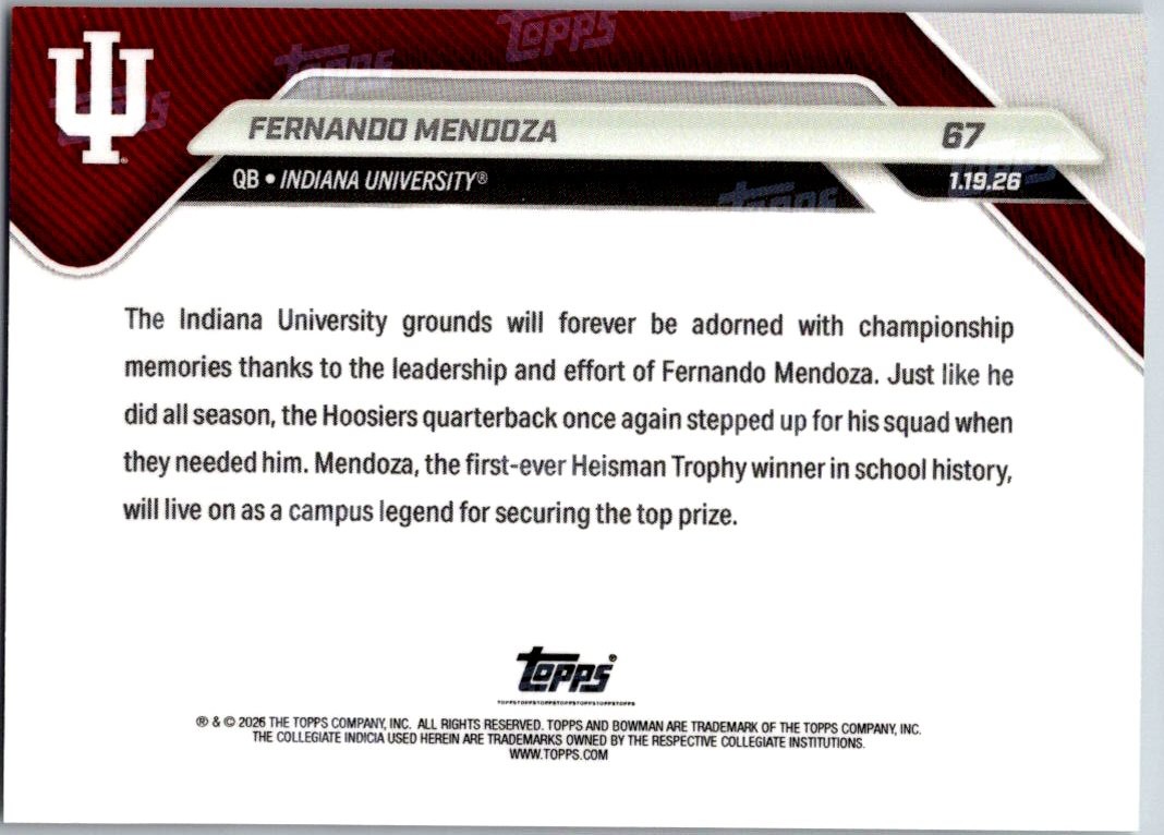 2025-26 Bowman U Now #67 Fernando Mendoza