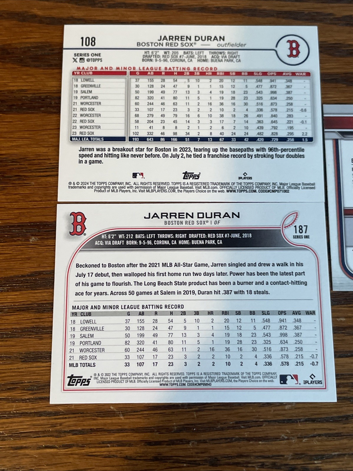Jarren Duran 2022 & 24 Bowman, Topps, 582 Montgomery Foil 3 Lot FREE SHIPPING