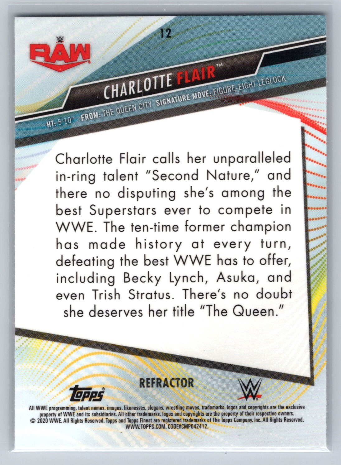 2020 Topps WWE Finest #12 Charlotte Flair Refractor