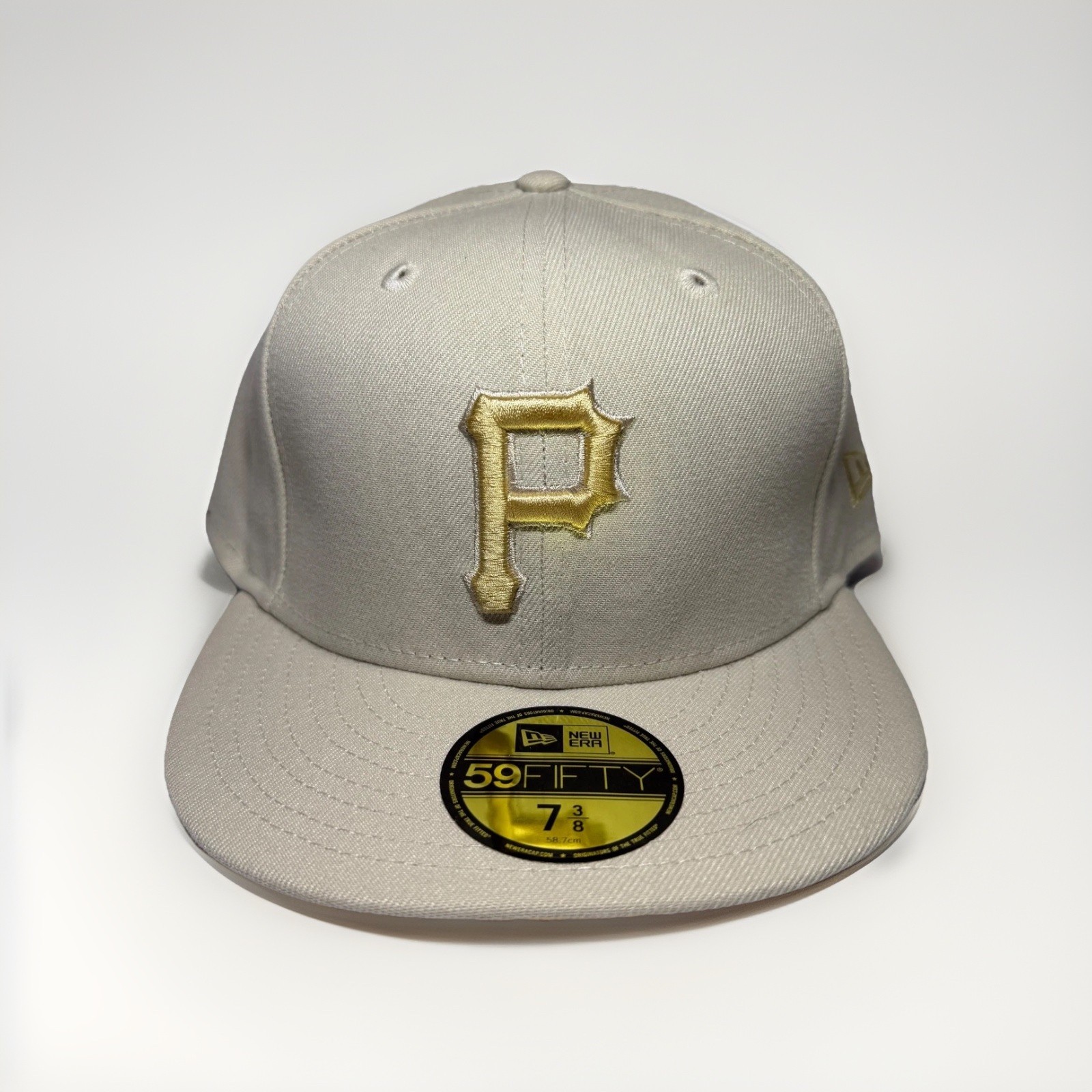 New Era 59Fifty Fitted Hat Cap Pittsburgh Pirates Men’s 7 3/8 – Stone/Yellow