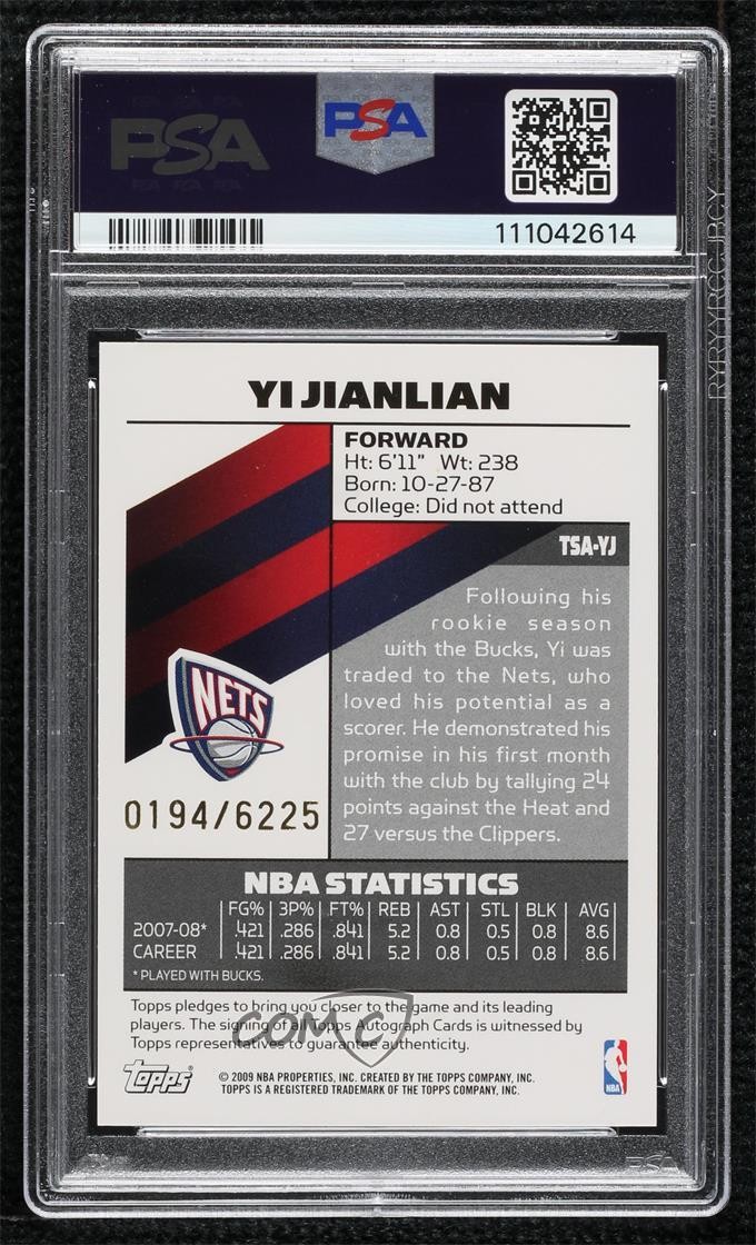 2008-09 Topps Signature Auto 194/6225 Yi Jianlian #TSA-YJ Auto 6h1